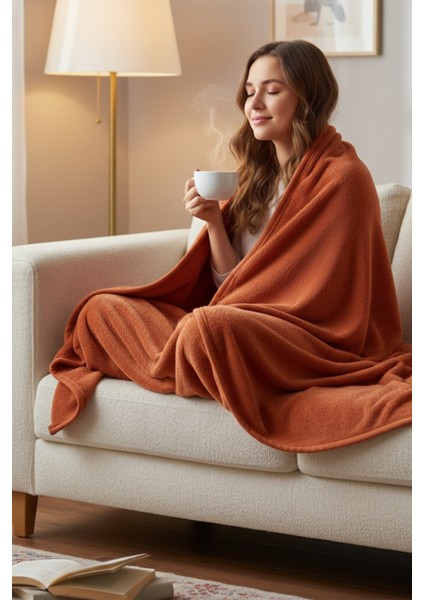 Evoria Wellsoft Peluş Çift Kişilik Tv Battaniyesi 200X220CM | Kiremit