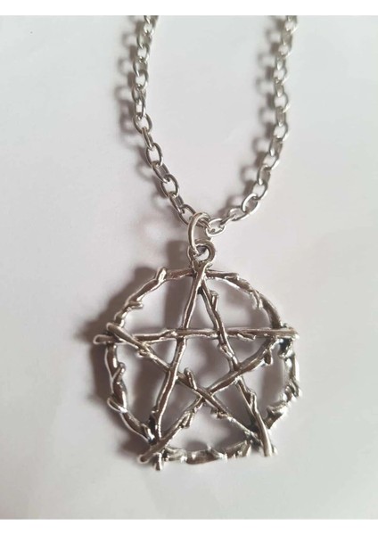 5 Köşeli Pentagram Gümüş Zincir Kolye