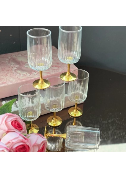 Kahve Yanı Flüt Bardak Seti 6’lı – Gold Detaylı Şık Ikram ve Sunum Bardağı Seti modelleri