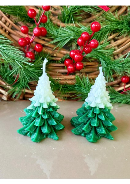 (Yılbaşı Konseptli, Hediyelik Yılbaşı Mum, Noel Mum , Yılbaşı Hediyesi) Cacagift Design Çam Modelli Mum Set Yılbaşına Özel