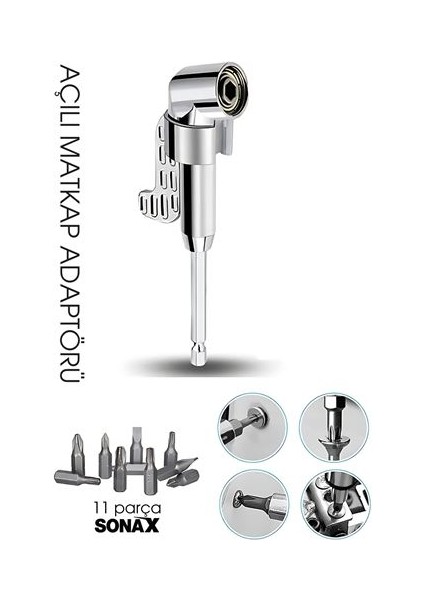 105° Açılı Matkap Adaptörü Seti – 1/4” Hex Şaftlı, 11 Parça Çok Fonksiyonlu Vidalama Uçları