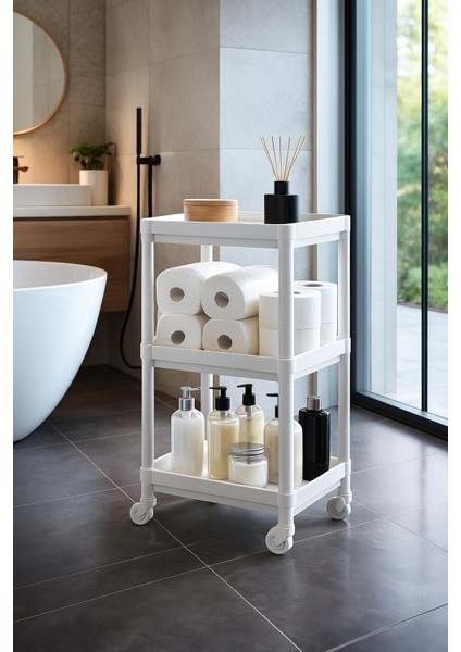 Banyo Mutfak Raf Ünitesi | Beyaz 3 Katlı Dar Alan Düzenleyici | Geniş Raf Aralıklı Kolay Montajlı Organizer
