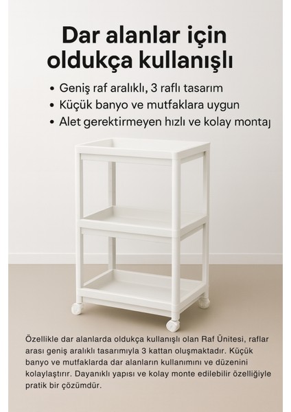 Banyo Mutfak Raf Ünitesi | Beyaz 3 Katlı Dar Alan Düzenleyici | Geniş Raf Aralıklı Kolay Montajlı Organizer modelleri