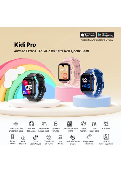 Kidi Pro Çocuk Akıllı Saati, 4g, Gps, Amoled Ekran, Balerin Pembesi fiyatları