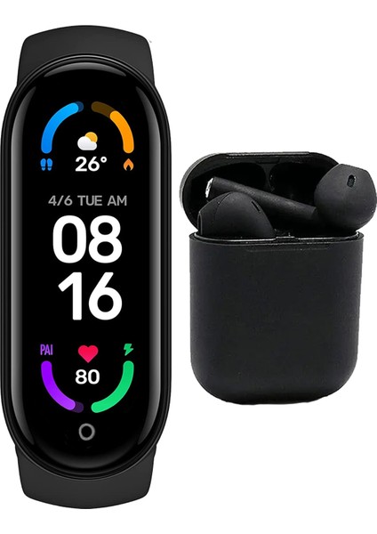 M4 Akıllı Bileklik ve Siyah Bluetooth Kulaklık Seti Ios ve Android Uyumlu