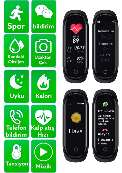 M4 Akıllı Bileklik ve Siyah Bluetooth Kulaklık Seti Ios ve Android Uyumlu fiyatları