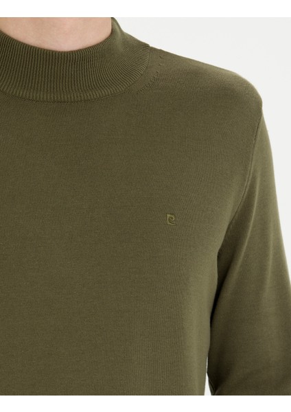 Erkek Koyu Haki Slim Fit Yarım Balıkçı Yaka Basic Triko Kazak 50276161-VR111