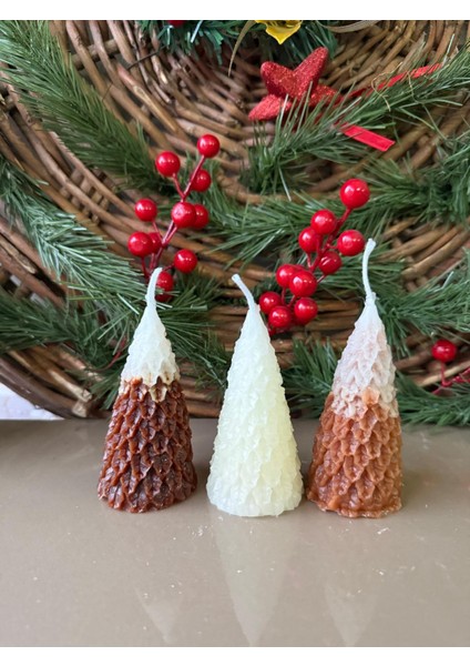 Çam Modelli Yılbaşına Özel 3'lü Mum Set