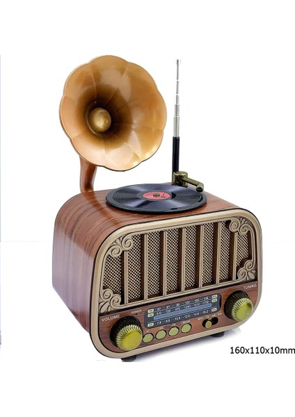 Nostalji Gramafon Radyo Bluetooth Speaker Bass Fm USB Sd Rose SP-428