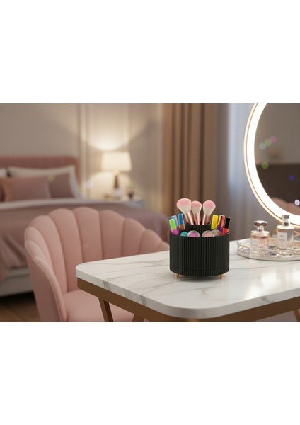 Nova Serisi Organik Formlu Premium Makyaj ve Kozmetik Organizeri – Doğal Doku, Modern Tasarım (14X14 Cm)