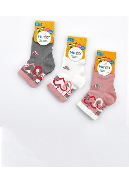 Kalp Desen Kız Soket Çorap Pamuklu (Penye) 3'lü