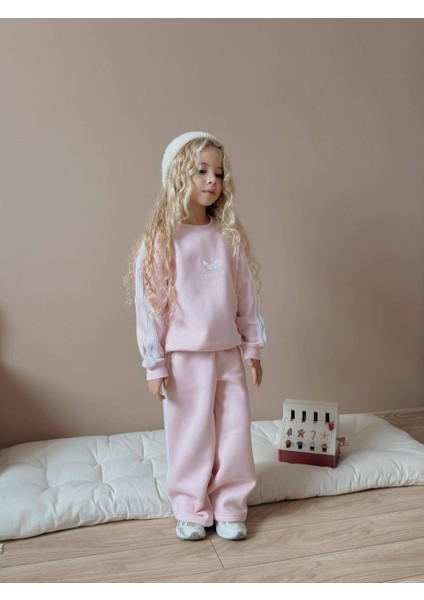 Kız Çocuk Ispanyol Paça Alt - Üst Eşofman Takımı %100 Pamuklu