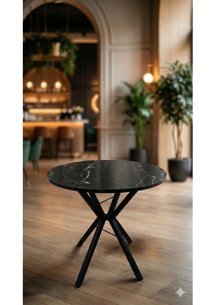 70 cm Siyah Metal Ayak 2-3 Kişilik Yuvarlak Masa Mutfak Masası Balkon Masası Kafe Masası Ofis Masası