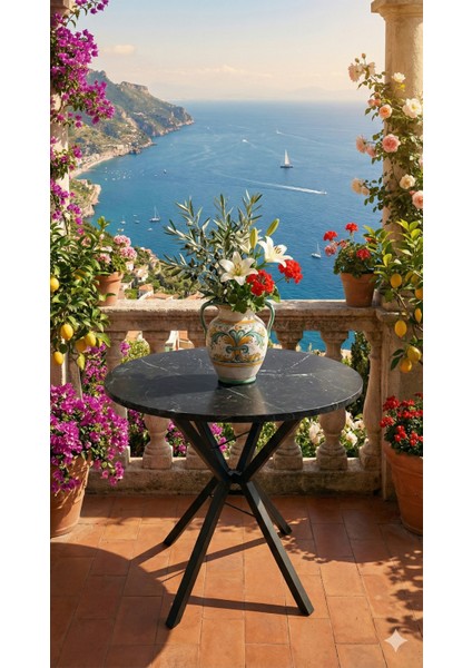 70 cm Siyah Metal Ayak 2-3 Kişilik Yuvarlak Masa Mutfak Masası Balkon Masası Kafe Masası Ofis Masası