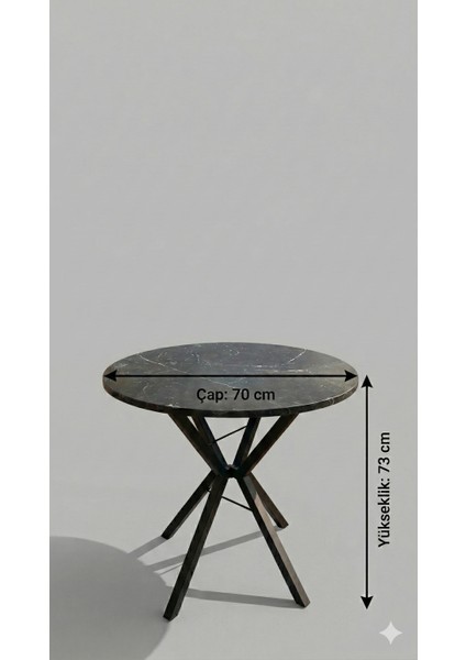 70 cm Siyah Metal Ayak 2-3 Kişilik Yuvarlak Masa Mutfak Masası Balkon Masası Kafe Masası Ofis Masası