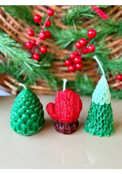 3'lü Mum Seti Yılbaşına Özel Mum (Eldiven,kozalak,çam Ağacı) fiyatları