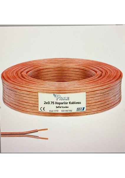 2x0.75 Hoparlör Kablosu Şeffaf Kordon 100MT Poke PK-1170