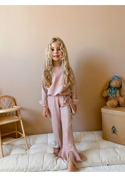 Kız Çocuk Ispanyol Paça Özel Gün Alt - Üst Takım Simli fiyatları