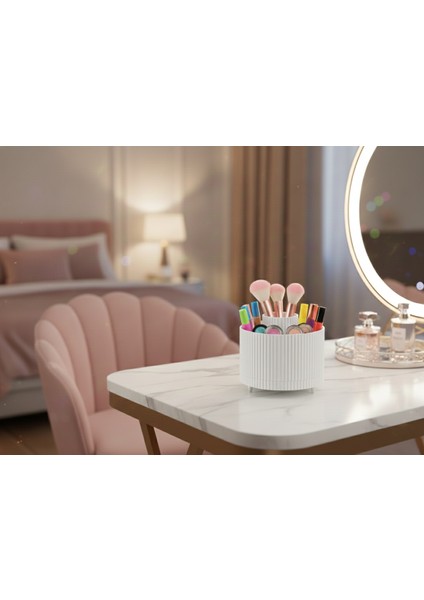 Nova Serisi Organik Formlu Premium Makyaj ve Kozmetik Organizeri – Doğal Doku, Modern Tasarım (14X14 Cm) indirimleri