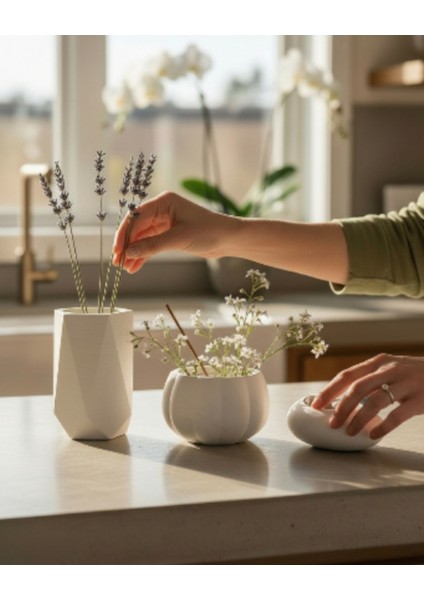 Ev Dekorasyon Seti 3\'lü | Vazo & Saksı & Mumluk | Premium Masa Üstü Organizer modelleri