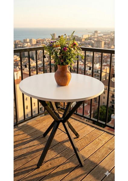 70 cm Siyah Metal Ayak 2-3 Kişilik Yuvarlak Masa Mutfak Masası Balkon Masası Kafe Masası Ofis Masası