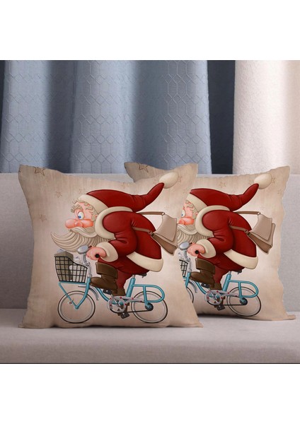 2 Adet Noel Baba Desenli Dijital Baskılı Kırlent Kılıfı