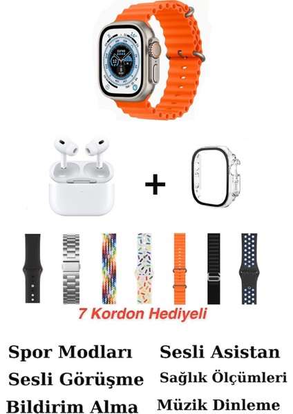 Şeffaf Kılıf ve Kulaklık Hediyeli 45MM Akıllı Saat 9 7 Kordonlu