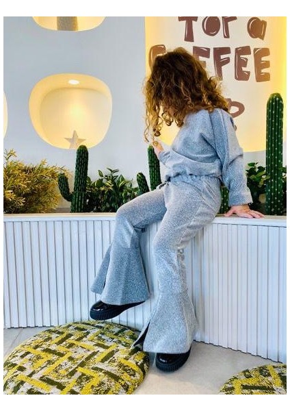 Kız Çocuk Ispanyol Paça Özel Gün Alt - Üst Takım Simli