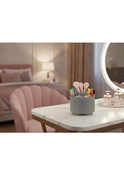 Nova Serisi Organik Formlu Premium Makyaj ve Kozmetik Organizeri – Doğal Doku, Modern Tasarım (14X14 Cm) indirimleri