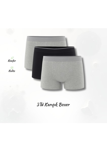 Ezowear Erkek 3'lü Boxer Seti – Siyah Gri Karışık Renkler