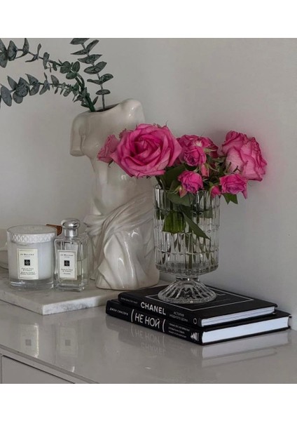 Ayaklı Cam Sütun Vazo Şeffaf 18 cm