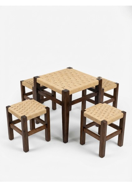 Örmeli Hasır Tabure ve Masa Takımı | 1 Masa - 4 Tabure