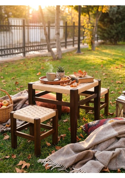 Örmeli Hasır Tabure ve Masa Takımı | 1 Masa - 2 Tabure fiyatları