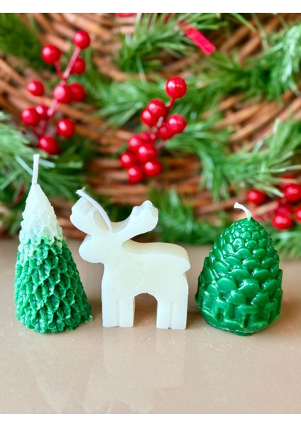 Kozalak, Çam Ağaçlı ve Geyikli Mum Seti