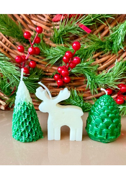 Kozalak, Çam Ağaçlı ve Geyikli Mum Seti fiyatları