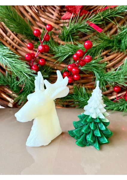 Geyik ve Çam Ağaç Modelli Mum Set