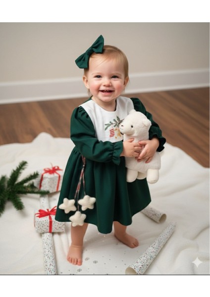 Kız Çocuk Özel Tasarım Nakış Işleme Yaka Detaylı Elbise