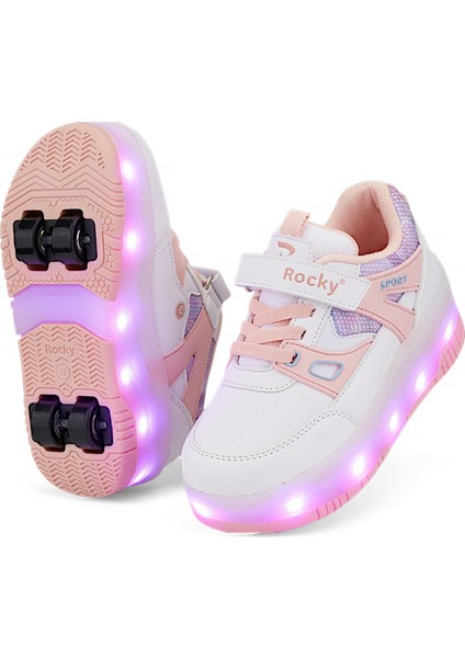 Patenli Cırtlı Işıklı Spor Ayakkabısı 4 Tekerlekli Paten –ışıkları On/off Tuşlu