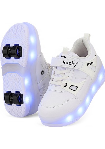 Patenli Cırtlı Işıklı Spor Ayakkabısı 4 Tekerlekli Paten –ışıkları On/off Tuşlu indirimleri