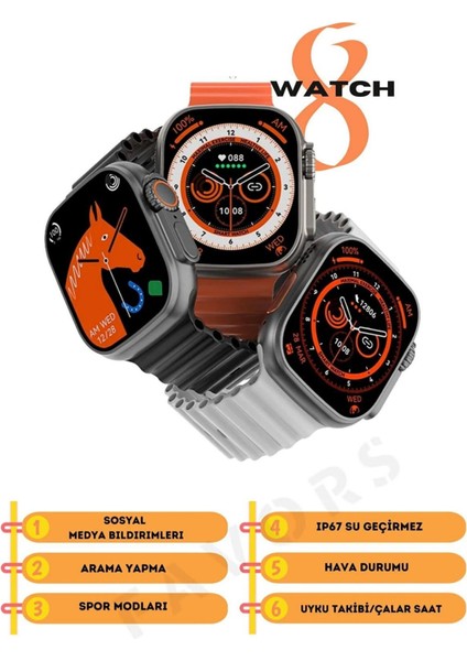 Samsung Galaxy S23 Ultra Uyumlu Çok Fonksiyonlu Akıllı Saat Watch 8 T800 fiyatları