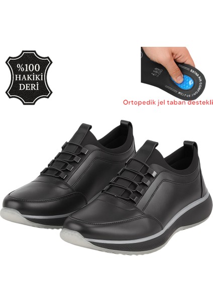 Erkek Hakiki Deri Ortopedik Jel Tabanlı Rahat Siyah Günlük Ayakkabı – Spor Tasarım