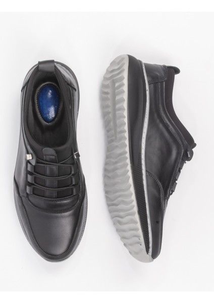 Erkek Hakiki Deri Ortopedik Jel Tabanlı Rahat Siyah Günlük Ayakkabı – Spor Tasarım