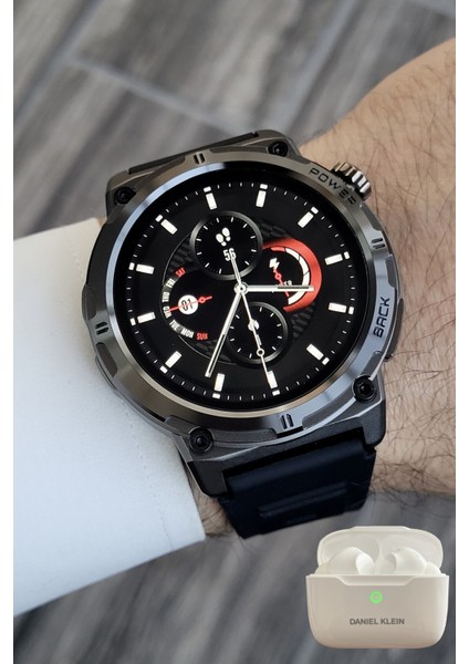 Siyah Akıllı Saat ve Bluetooth Kulaklık, Modern ve Şık Tasarım