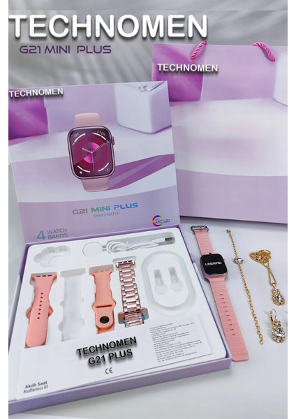 Şık G-21 Mini Plus 41MM Akıllı Saat ve Hediye Seti, Kadınlara Özel