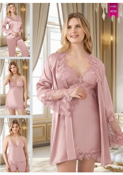 Missayza 4030 Ipek Saten 6'lı Kısa Gecelik ve Sabahlıktk