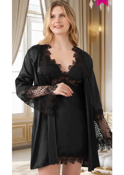 Missayza 4030 Ipek Saten 6'lı Kısa Gecelik ve Sabahlıktk