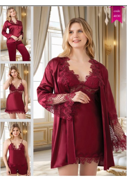 Missayza 4030 Ipek Saten 6'lı Kısa Gecelik ve Sabahlıktk