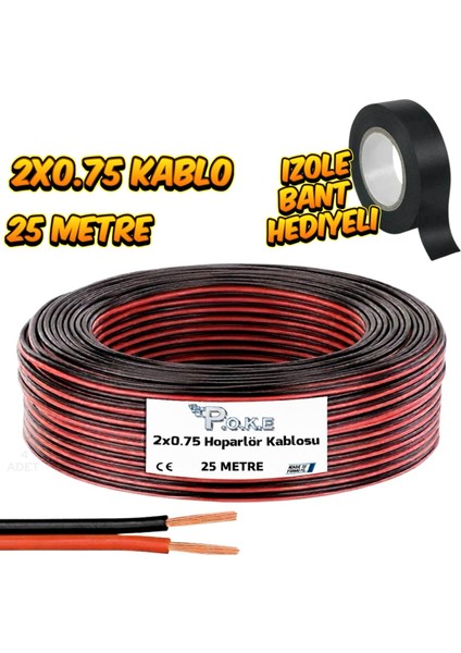 Elektrik - Hoparlör - LED Kablosu Siyah 2x0.75 25 Metre Izole Bant Hediyeli