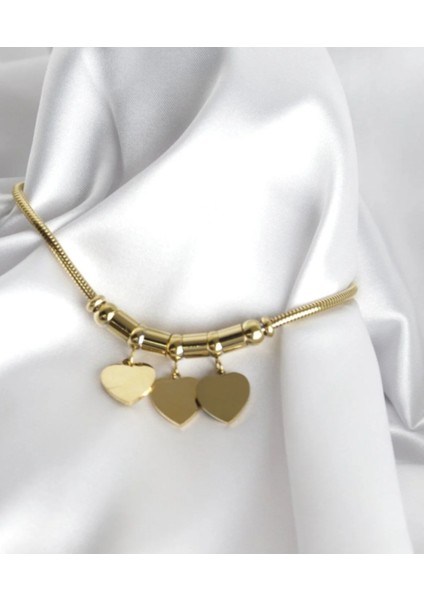 Kadın Kalp Detaylı Mineli Sallantılı Çelik Bileklik fiyatları