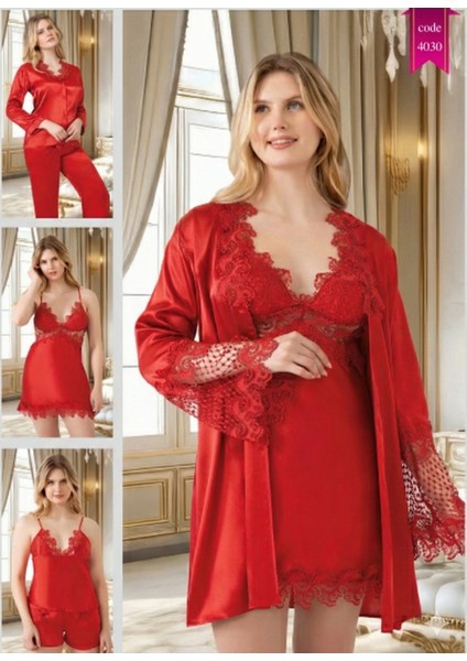 Missayza 4030 Ipek Saten 6'lı Kısa Gecelik ve Sabahlıktk